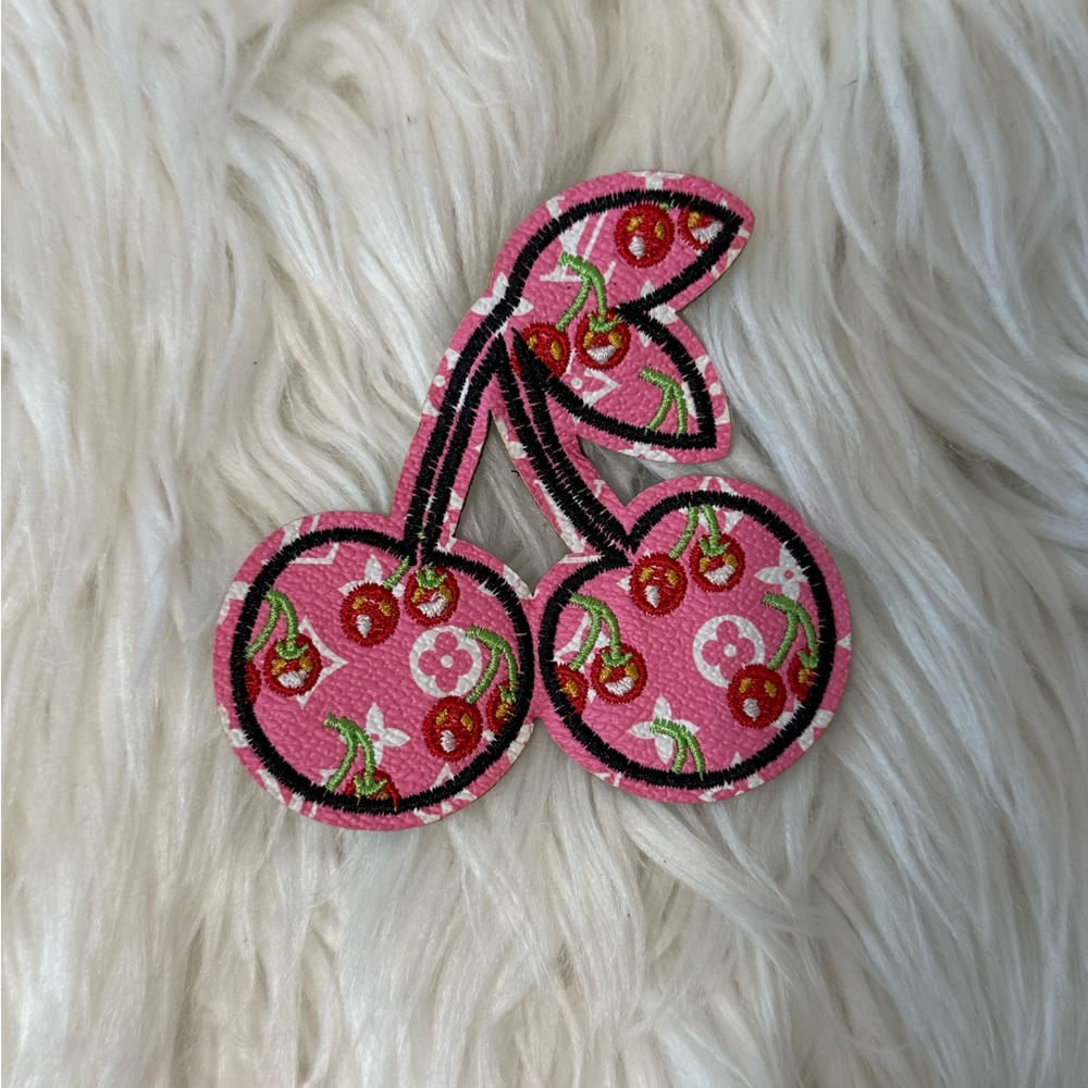 Pink Cherry Faux Leather Iron on Patch